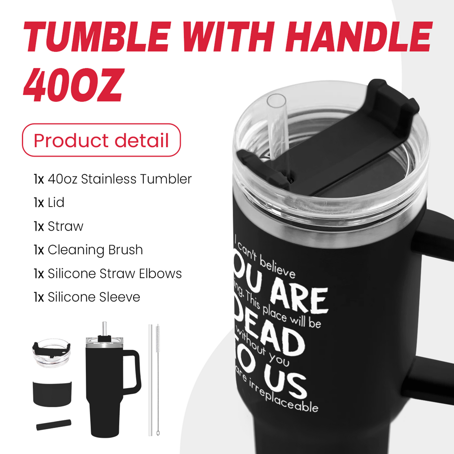 Black Coworker Quencher Tumbler with Handle 40oz