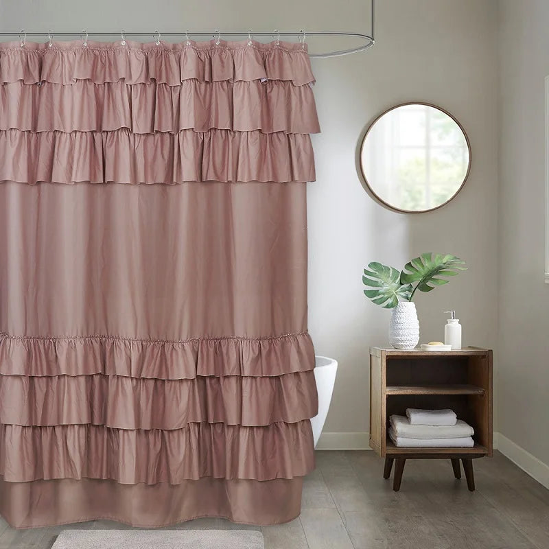 Ruffle Shower Curtain, White, Pink, Grey, Khaki