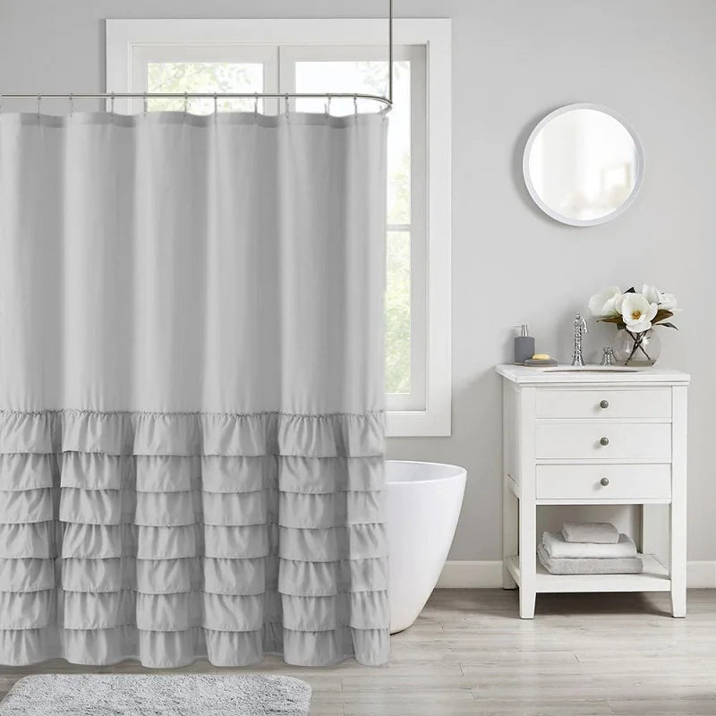 Ruffle Shower Curtain, White, Pink, Grey, Khaki
