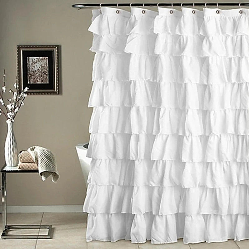 Ruffle Shower Curtain, White, Pink, Grey, Khaki