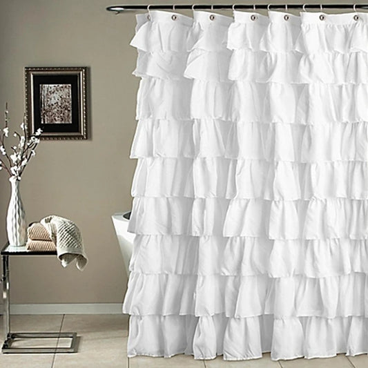 Ruffle Shower Curtain, White, Pink, Grey, Khaki