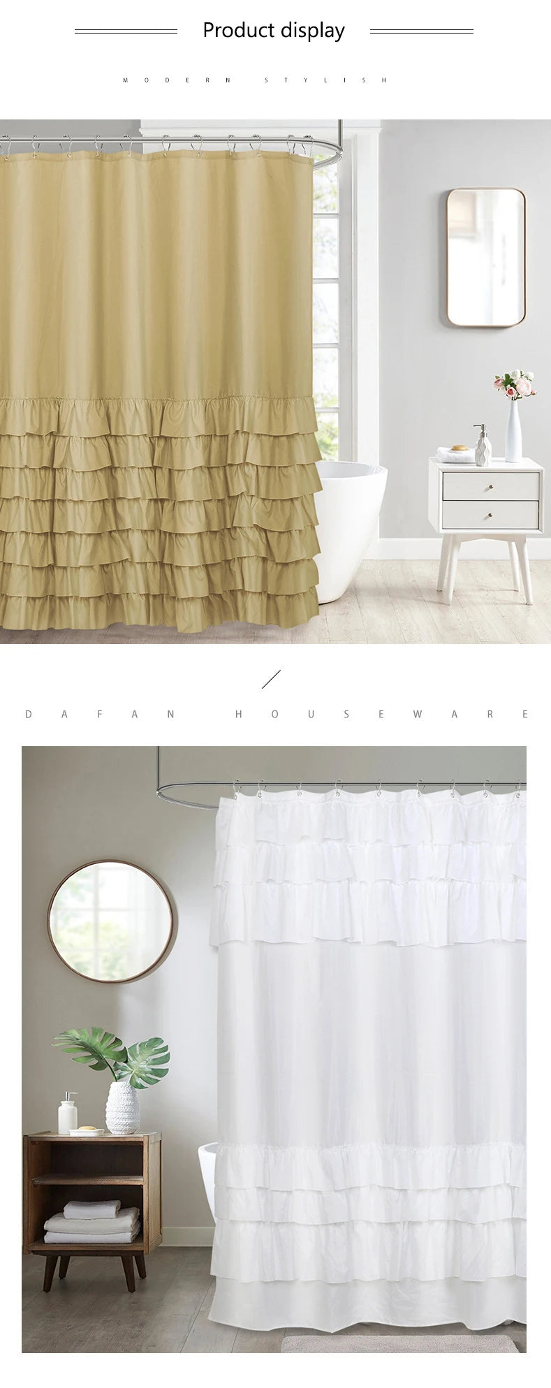 Ruffle Shower Curtain, White, Pink, Grey, Khaki