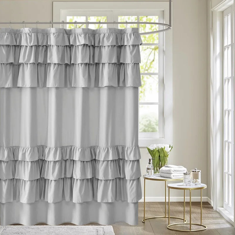 Ruffle Shower Curtain, White, Pink, Grey, Khaki