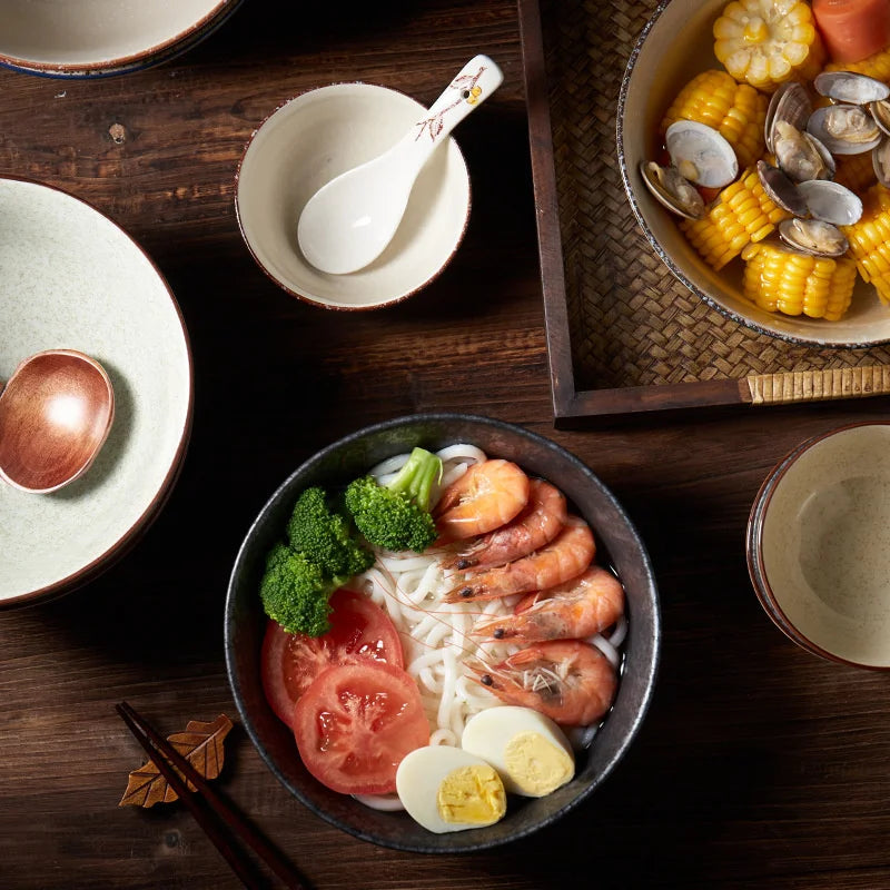 DecorBites™ 6/7 Inch Ceramic Ramen Bowl - Large Soup Noodle Bowl for Kitchen and Hotel Use