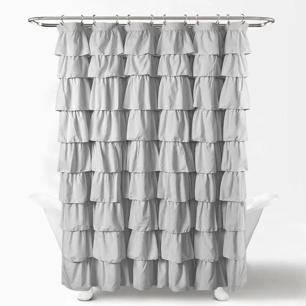 Ruffle Shower Curtain, White, Pink, Grey, Khaki