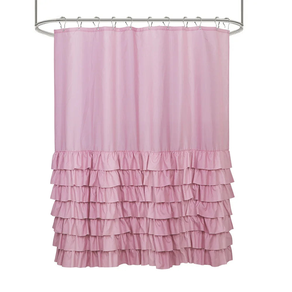 Ruffle Shower Curtain, White, Pink, Grey, Khaki