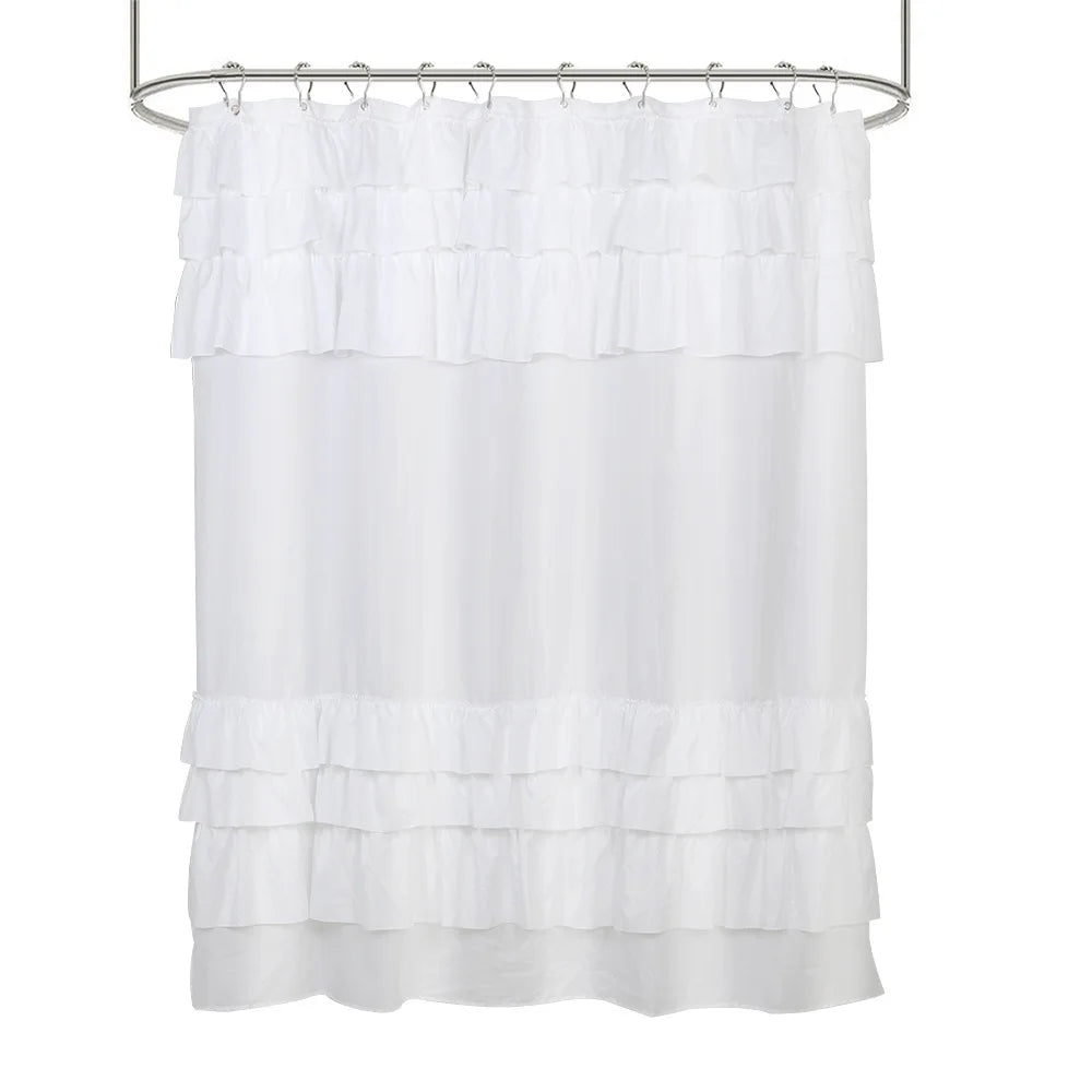 Ruffle Shower Curtain, White, Pink, Grey, Khaki