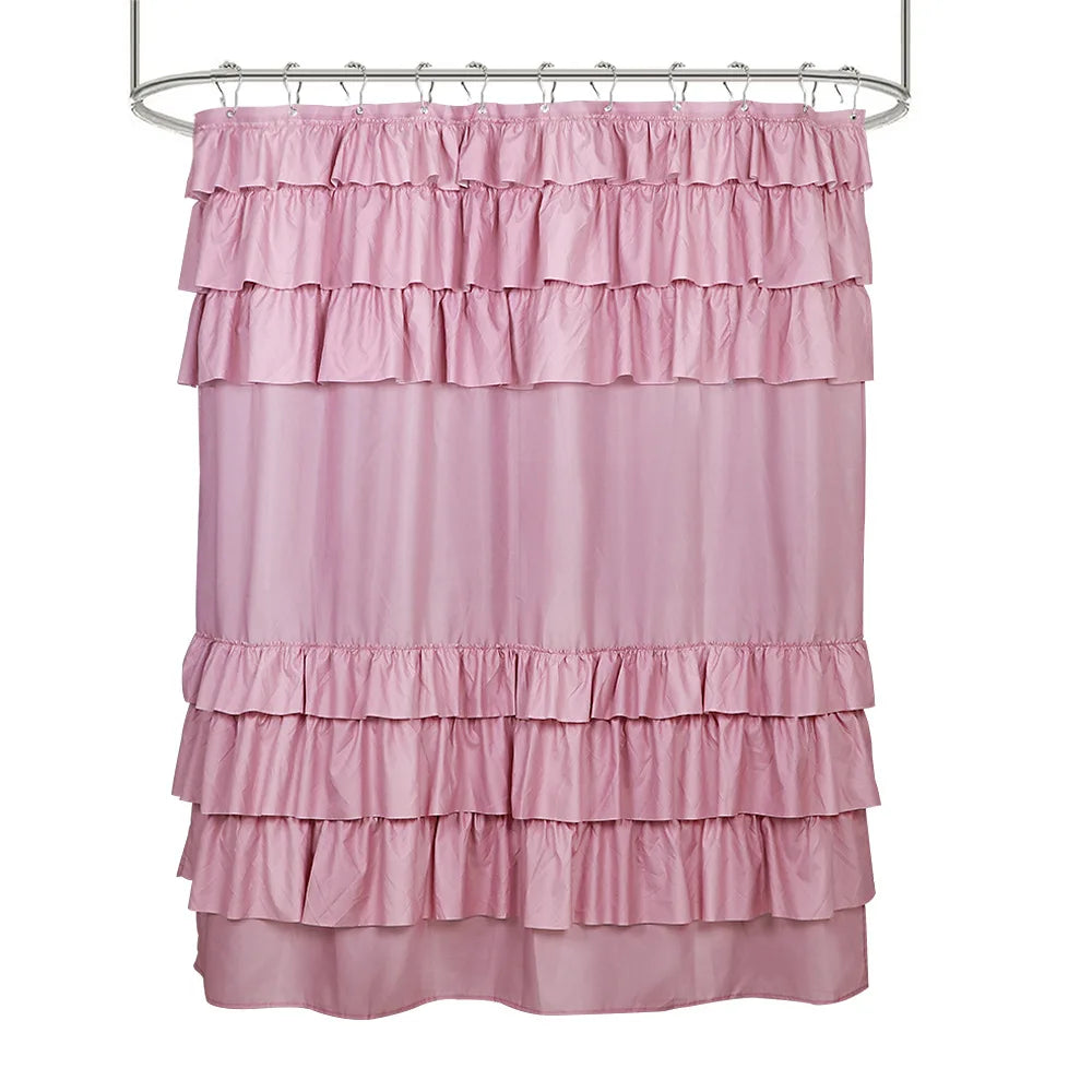 Ruffle Shower Curtain, White, Pink, Grey, Khaki