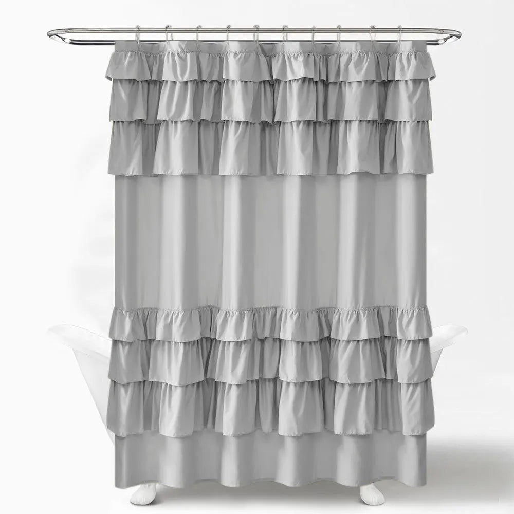 Ruffle Shower Curtain, White, Pink, Grey, Khaki