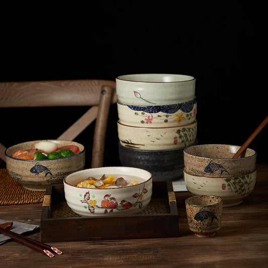 DecorBites™ 6/7 Inch Ceramic Ramen Bowl - Large Soup Noodle Bowl for Kitchen and Hotel Use