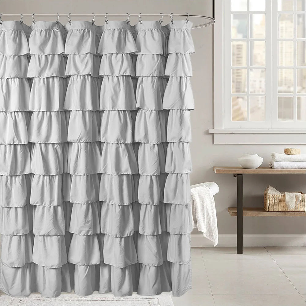 Ruffle Shower Curtain, White, Pink, Grey, Khaki