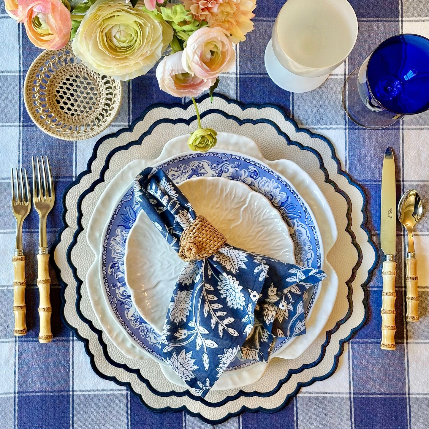 SCARLET WHITE & NAVY BLUE FAUX LEATHER PLACEMAT (Set Of 4)