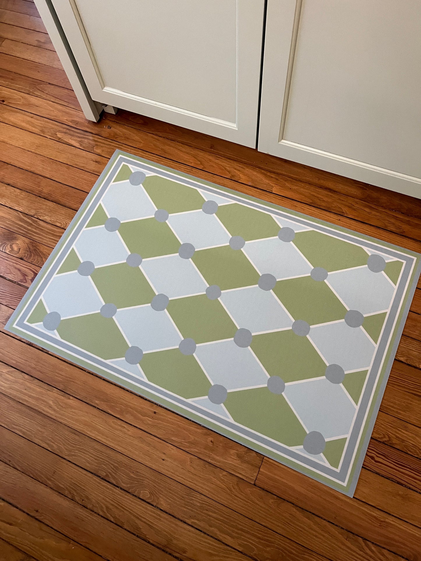 "Hopscotch" Checkerboard Cottage Floral Vinyl Floor Mat - 24"x36"