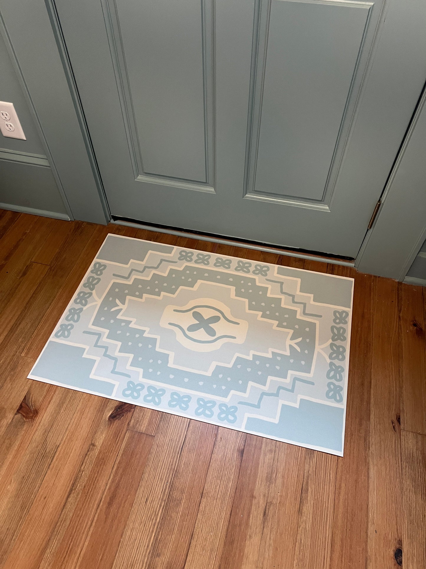 "Step It Up" Blue & White Coastal Cottage Vinyl Floor Mat - 24"x36"
