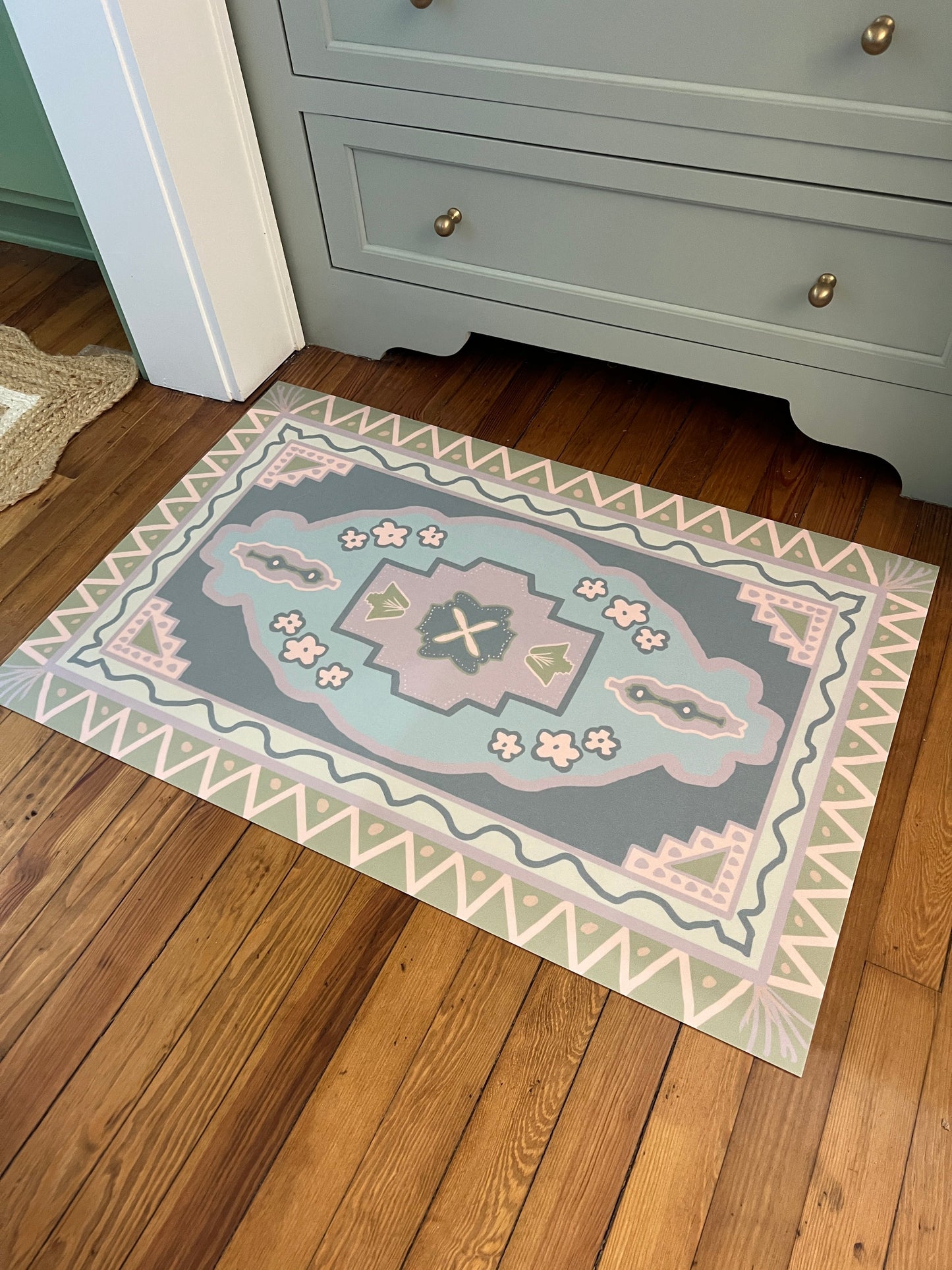 "Hunter" Modern Oushak Vinyl Floor Mat - 24"x36"