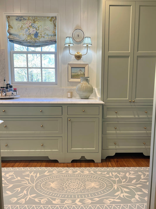 Ruth in Dutch Blue Cottage Style Floral Vinyl Runner - 30"x96"