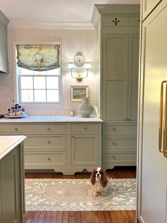 "Ruth in Dutch Blue" Cottage Style Floral Vinyl Runner - 30"x96"