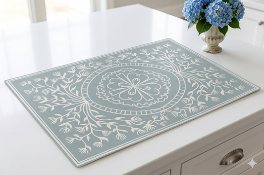 "Ruthie" in Blue- Cottage Floral Vinyl Placemat - 12"x18"