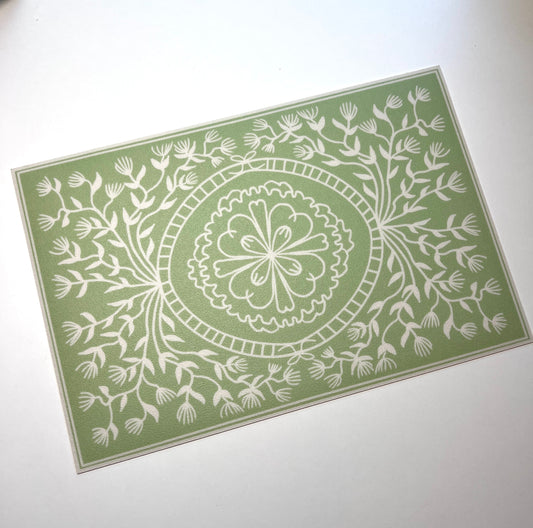 "Ruthie" in green - Cottage Floral Vinyl Placemat - 12"x18"