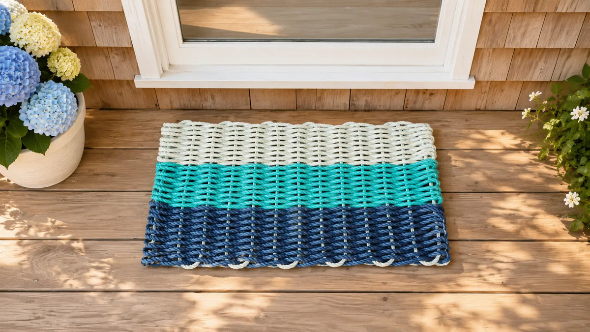 Navy Blue, Teal & Seafoam Ombre Lobster Rope Doormat