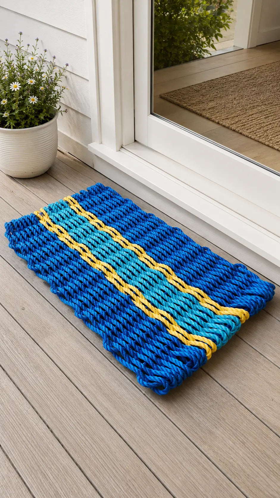 Blue, Light Blue & Yellow Accent Lobster Rope Doormat