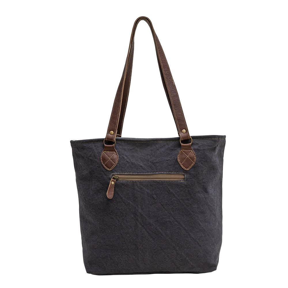 Myra Polos Aztec Canvas Tote for Women â€“ Tribal Print Body with Dual Leather Handles for Everyday Western Style