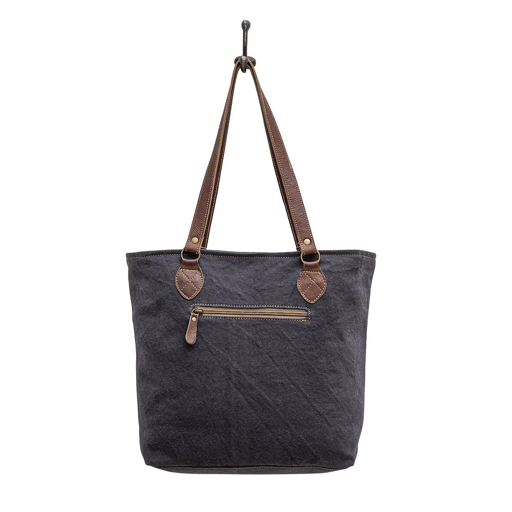 Myra Polos Aztec Canvas Tote for Women â€“ Tribal Print Body with Dual Leather Handles for Everyday Western Style