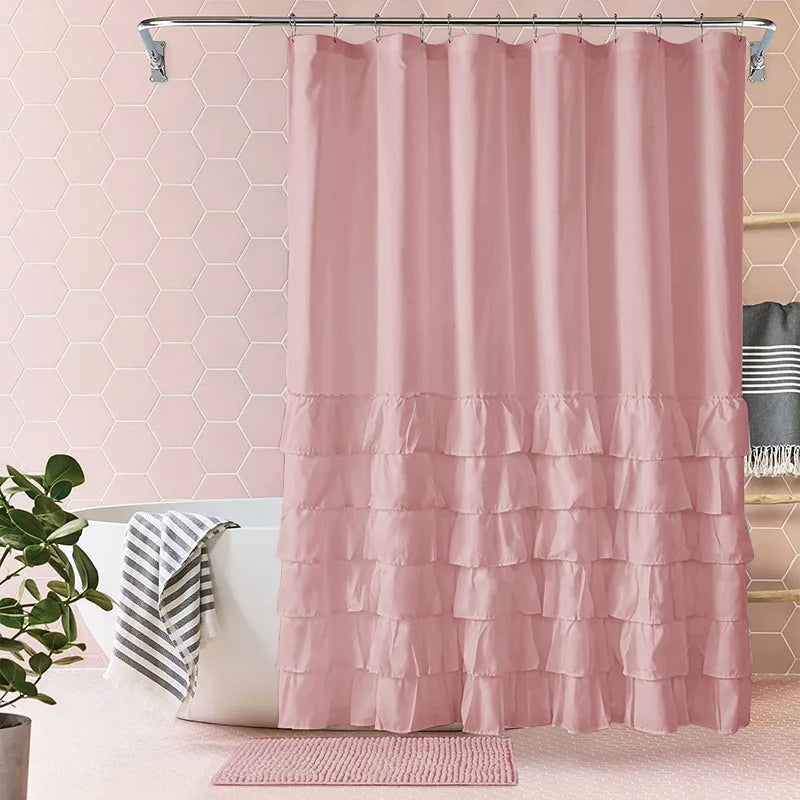 Ruffle Shower Curtain, White, Pink, Grey, Khaki