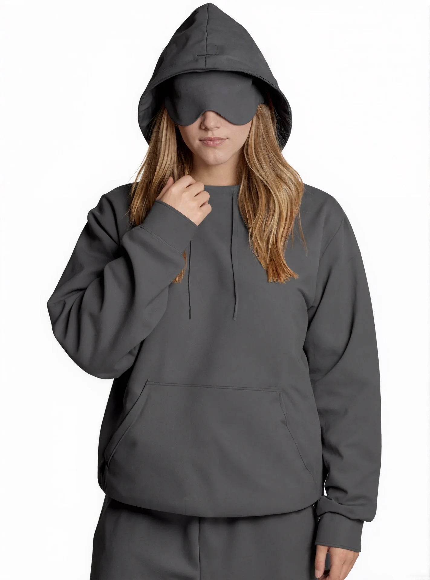 European American Autumn Winter Pocket Eye Mask Hoodie with Travel Pattern Pullover Hoodie