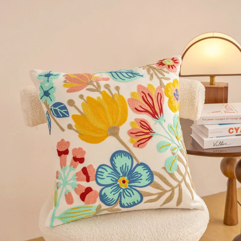 Embroidered Floral Pillowcase