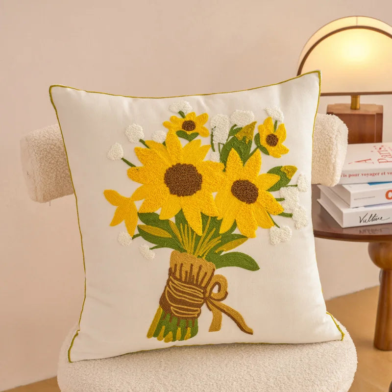 Embroidered Floral Pillowcase