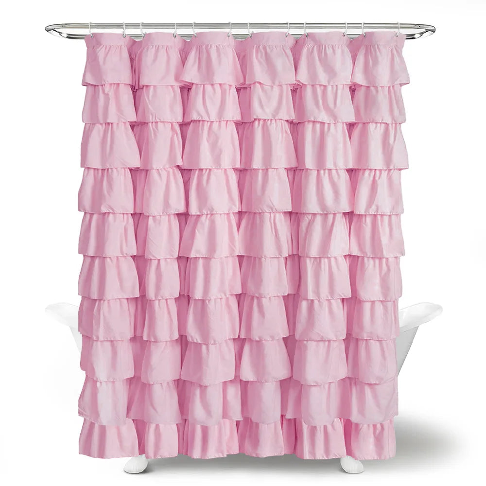 Ruffle Shower Curtain, White, Pink, Grey, Khaki