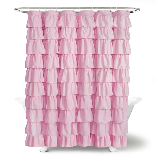 Ruffle Shower Curtain, White, Pink, Grey, Khaki