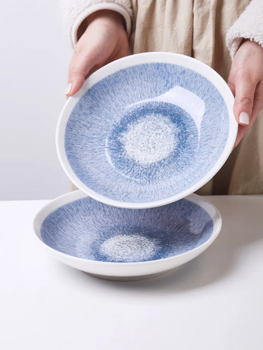 DecorBites™ Ceramic Deep Dish Bowl - Japanese Style Soup Plate with Crackle Glaze