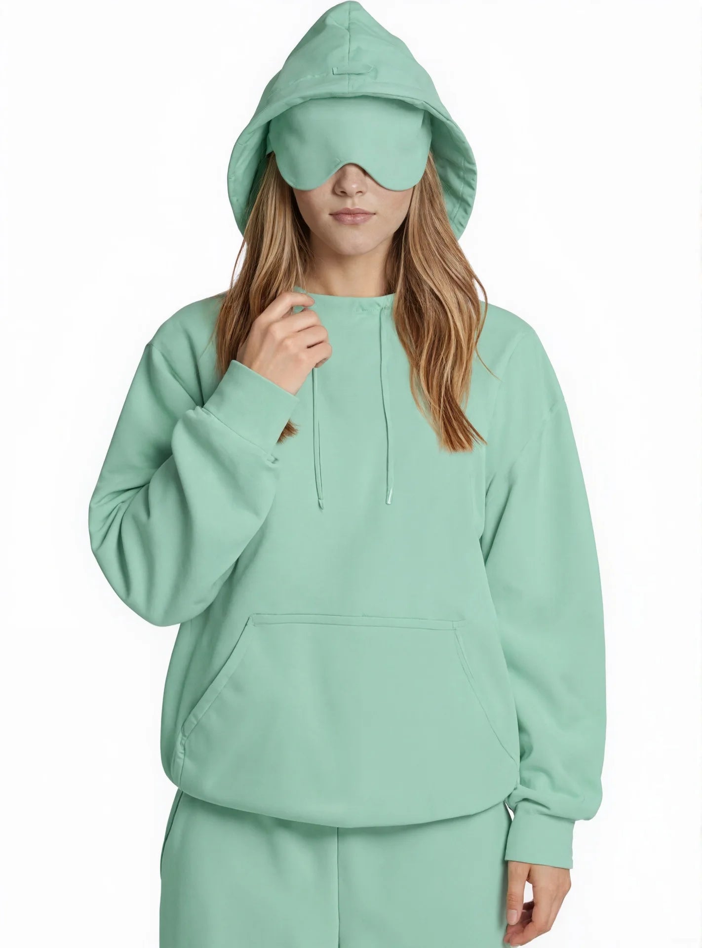 European American Autumn Winter Pocket Eye Mask Hoodie with Travel Pattern Pullover Hoodie