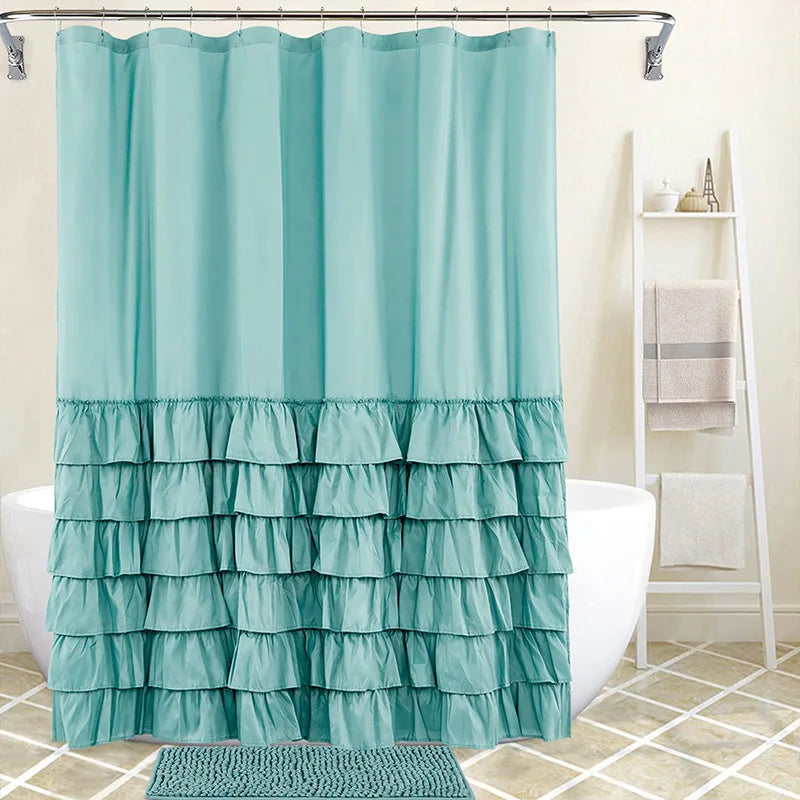Ruffle Shower Curtain, White, Pink, Grey, Khaki