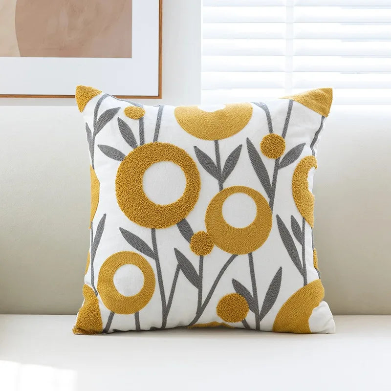 Boho Embroidered Floral Pillow Cover