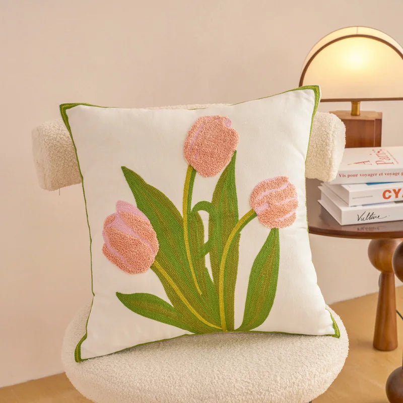 Embroidered Floral Pillowcase