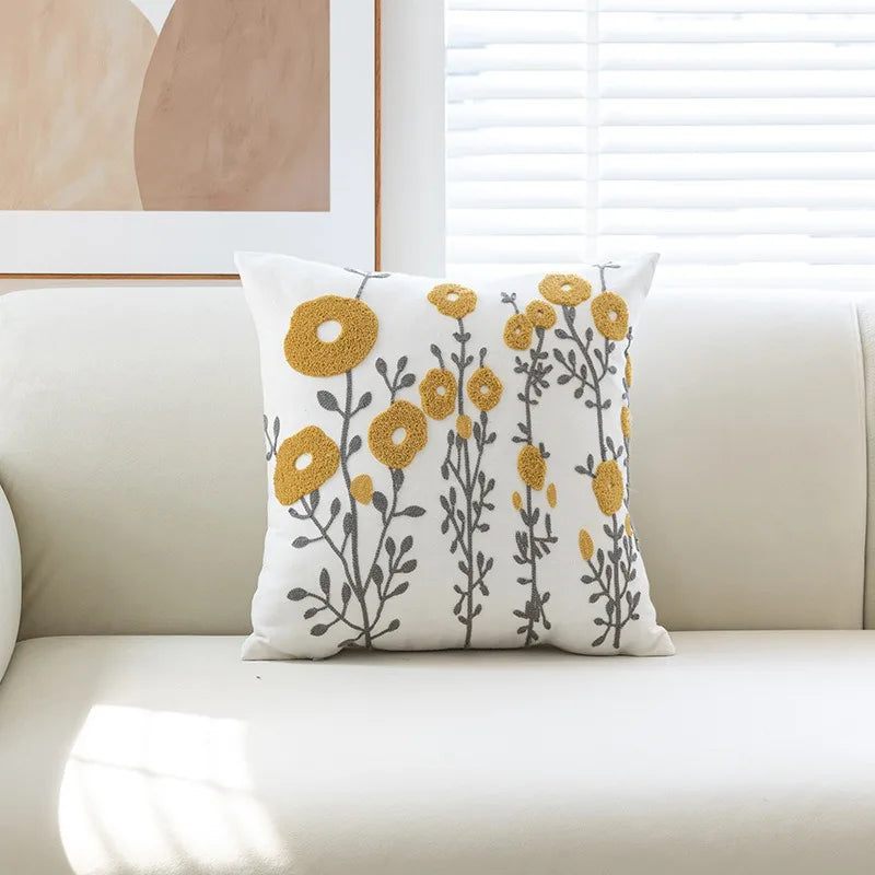 Boho Embroidered Floral Pillow Cover