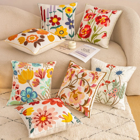 Embroidered Floral Pillowcase