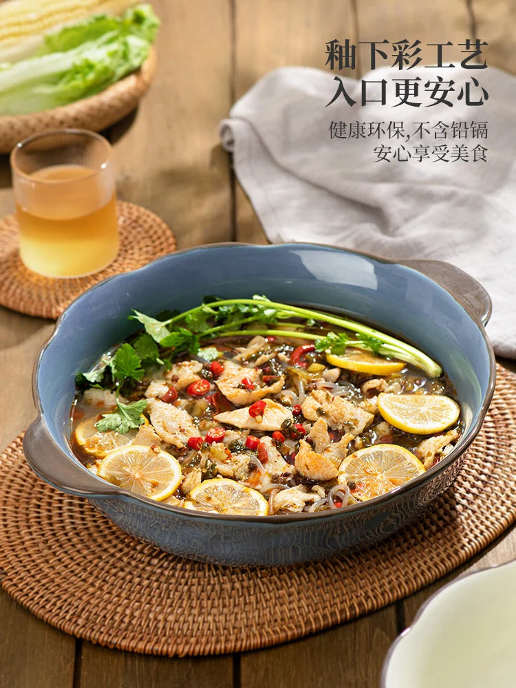 DecorBites™ Large Ceramic Fish Bowl for Noodles and Soup