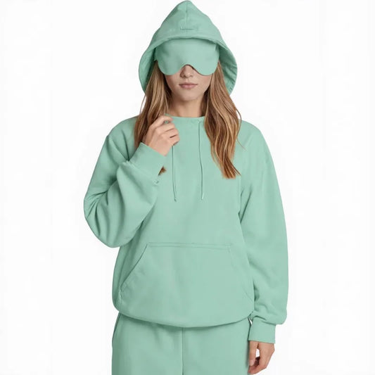 European American Autumn Winter Pocket Eye Mask Hoodie with Travel Pattern Pullover Hoodie
