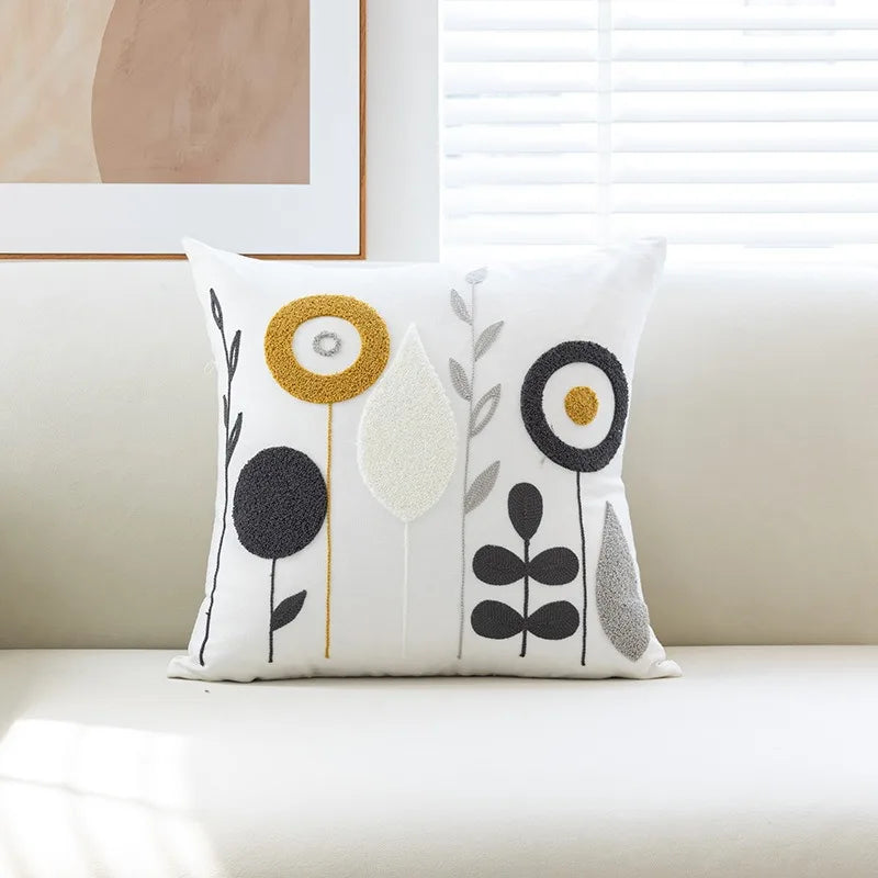 Boho Embroidered Floral Pillow Cover