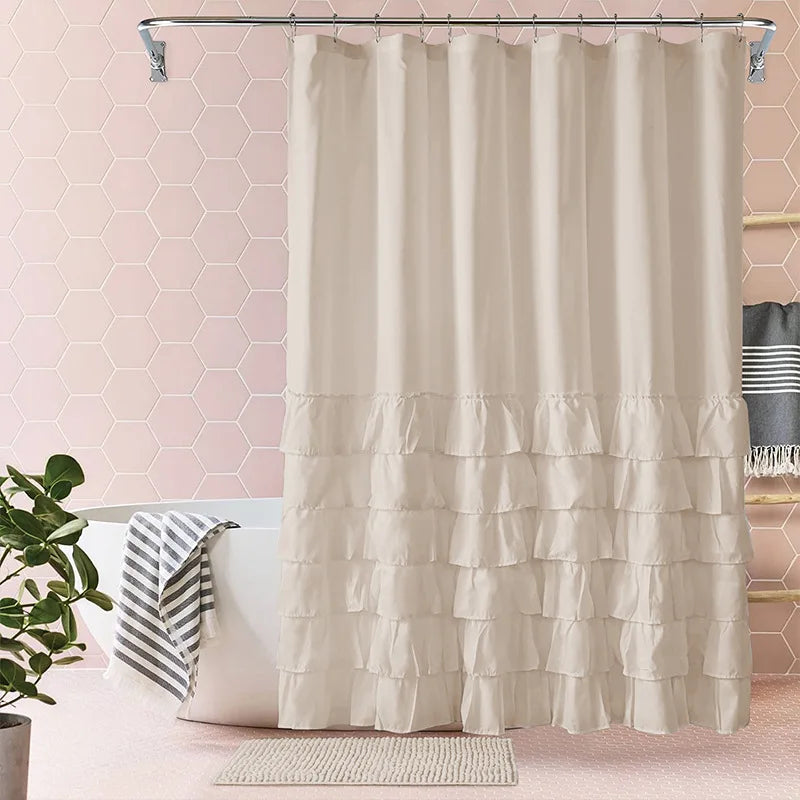 Ruffle Shower Curtain, White, Pink, Grey, Khaki