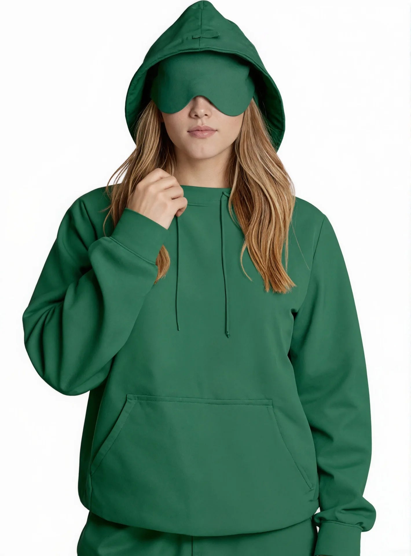 European American Autumn Winter Pocket Eye Mask Hoodie with Travel Pattern Pullover Hoodie