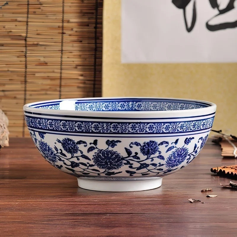 DecorBites™ Blue and White Ceramic Noodle Bowl - Japanese Style Tableware