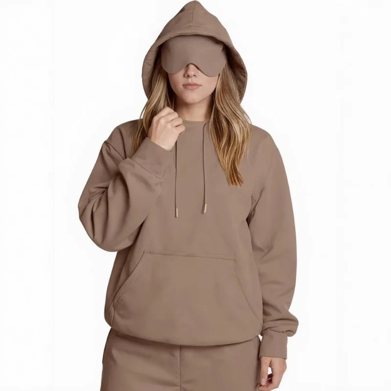 European American Autumn Winter Pocket Eye Mask Hoodie with Travel Pattern Pullover Hoodie
