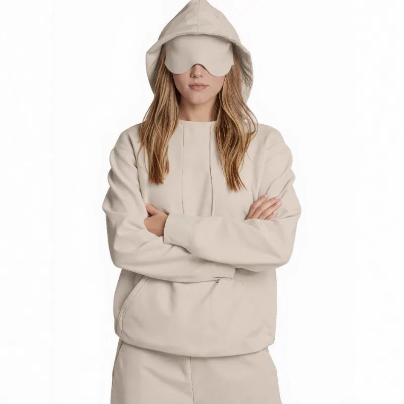 European American Autumn Winter Pocket Eye Mask Hoodie with Travel Pattern Pullover Hoodie