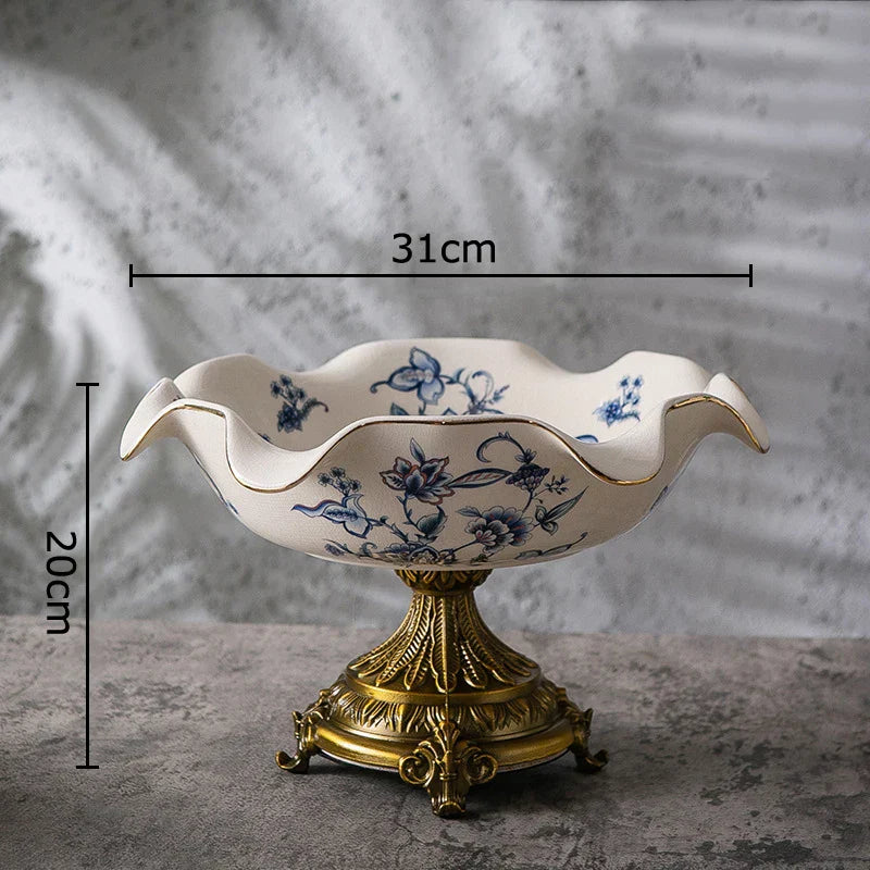 DecorBites™ Blue Flower Pattern Footed Fruit Tray Dessert Plate Snack Bowl Plate