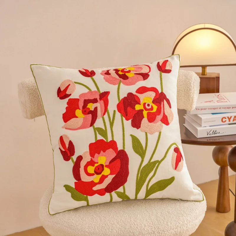 Embroidered Floral Pillowcase